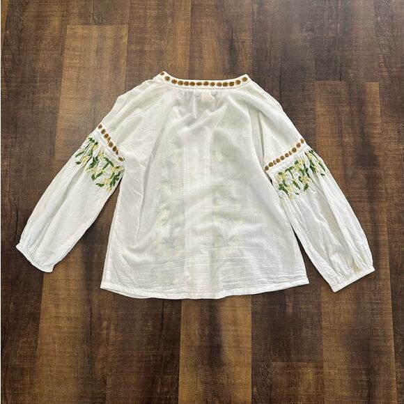 Sundance White Embroidered Sequin Boho Blouse Top Size Medium - Picture 9 of 10